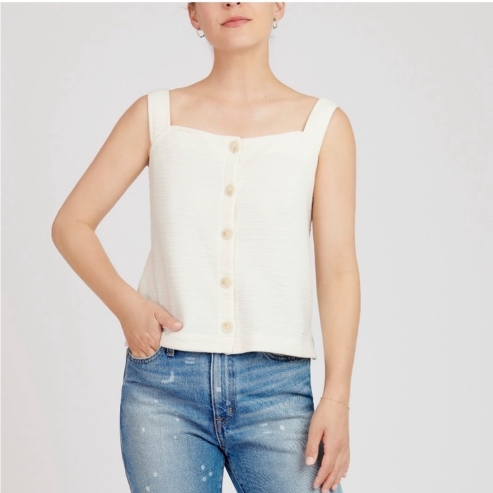 J. Crew Textured Button Front Square Neck Tank An… - image 1